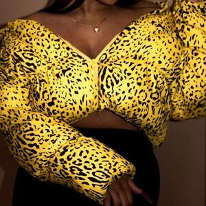 SWANK Yellow Leopard Print Puffer Jacket